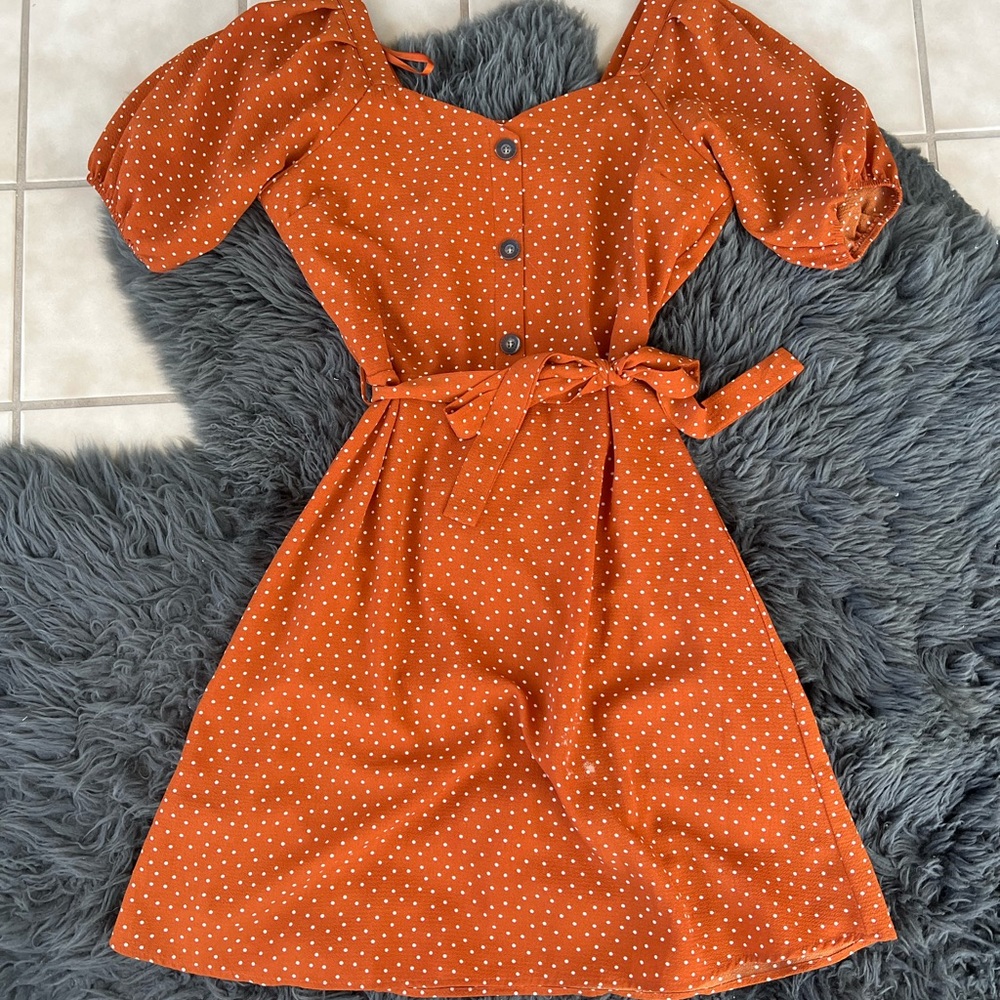 Cute polka dot rusted orange dress
